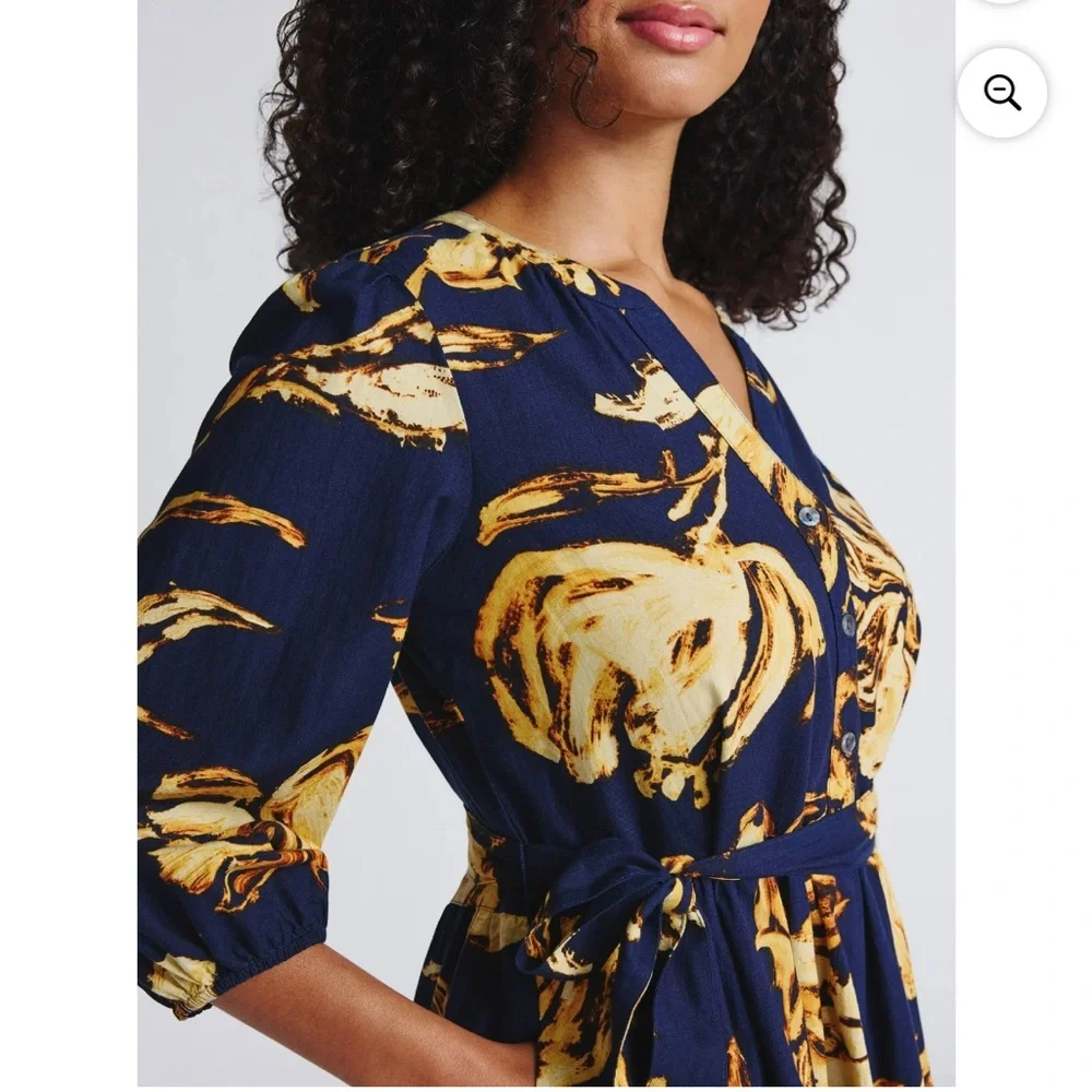 Floral Print Navy and Yellow Dress - Picture 4 of 7